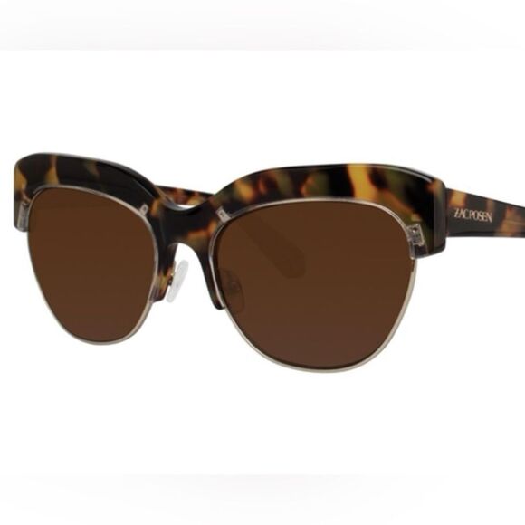 Zac Posen Kouka tortoise shell gold rim sunglasses with hard case brown lenses - Picture 3 of 16